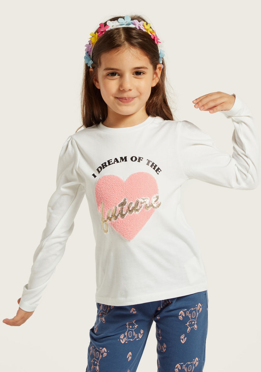 Juniors Graphic Printed Round Neck T-shirt with Long Sleeves-T Shirts-image-0