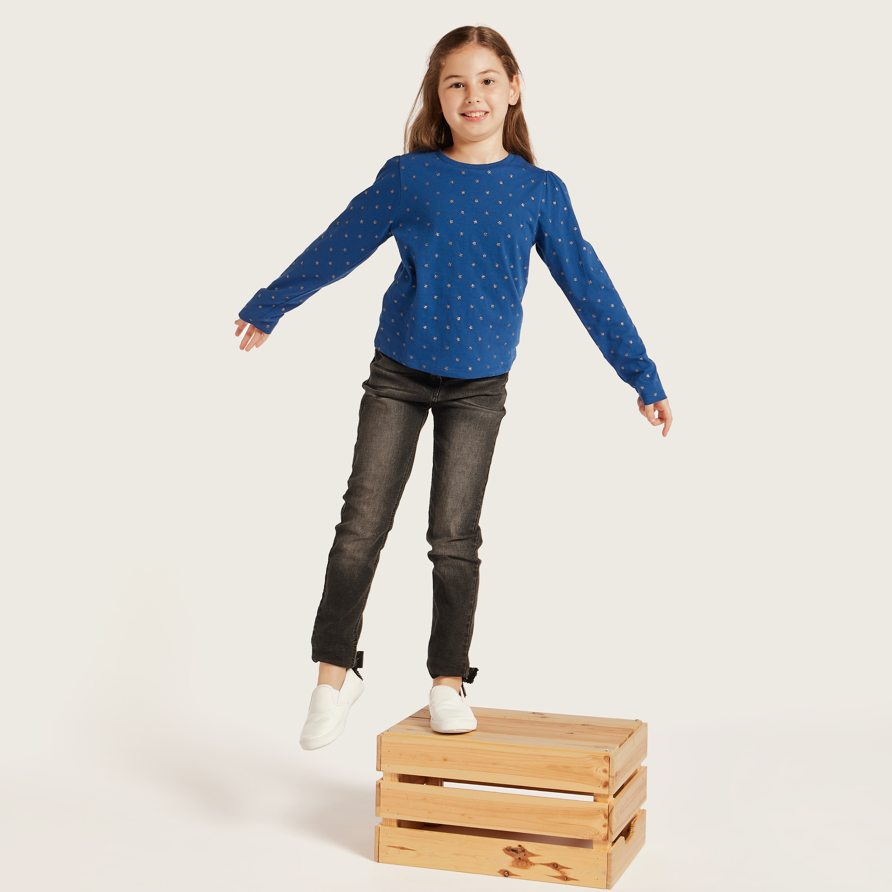 Juniors All-Over Printed T-shirt with Long Sleeves-girls-clothing-schoolwear-tshirts-image-2