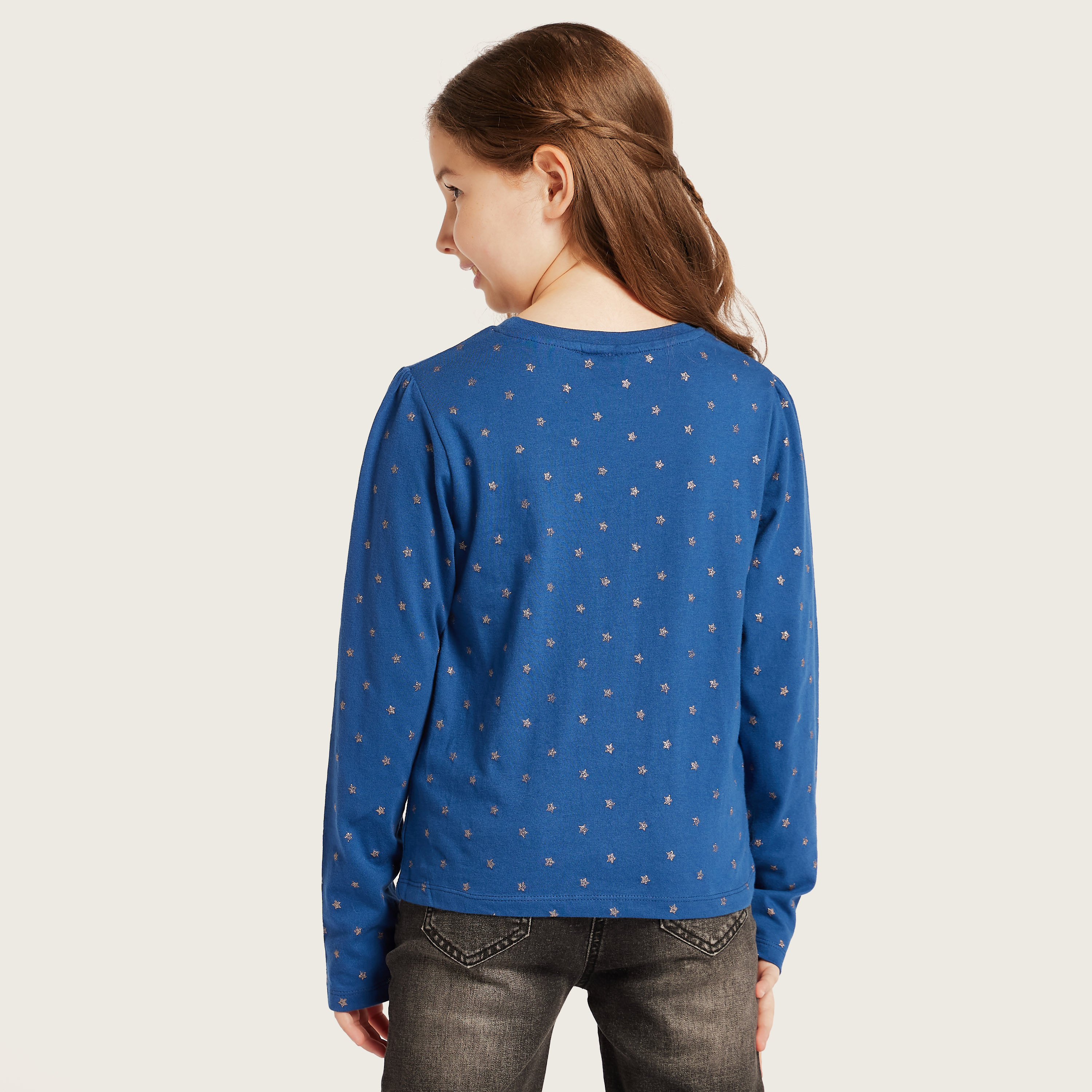 Juniors All-Over Printed T-shirt with Long Sleeves-girls-clothing-schoolwear-tshirts-image-4