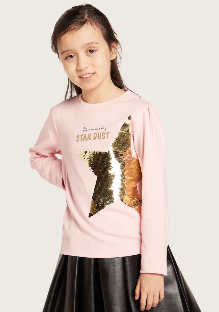 Juniors Embellished T-shirt with Long Sleeves-T Shirts-image-1