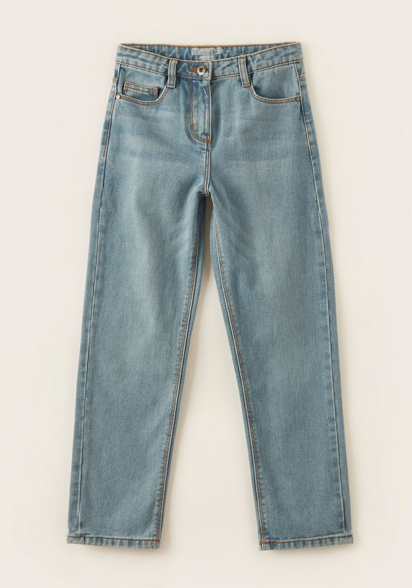 Juniors Solid Jeans with Pockets and Button Closure-Jeans and Jeggings-image-0
