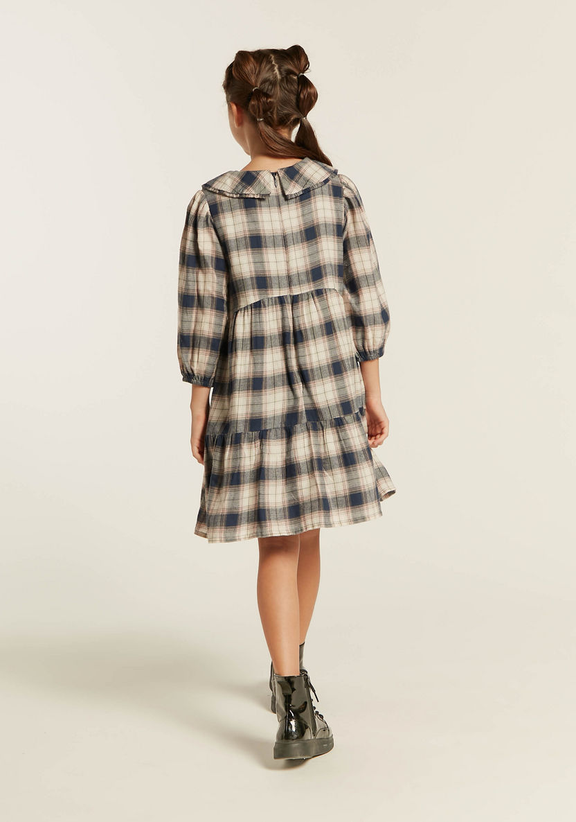 Juniors Checked Dress with Three Quarter Sleeves-Dresses%2C Gowns and Frocks-image-3