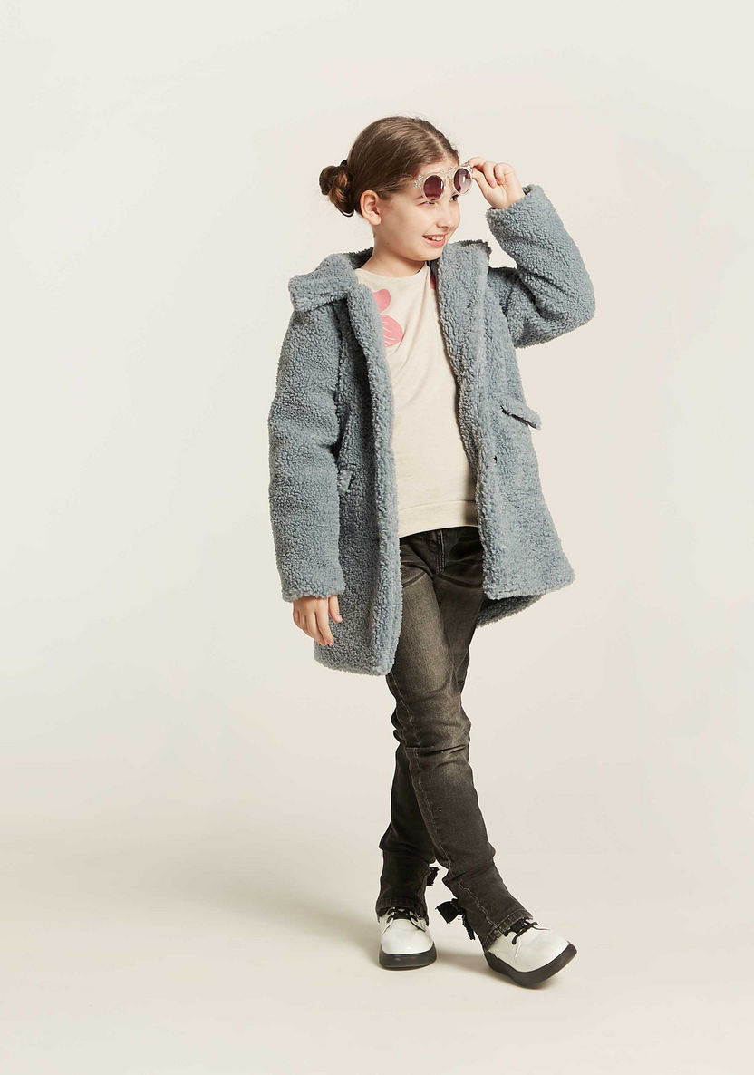 Juniors Solid Fur Jacket with Long Sleeves and Pockets-Coats and Jackets-image-0