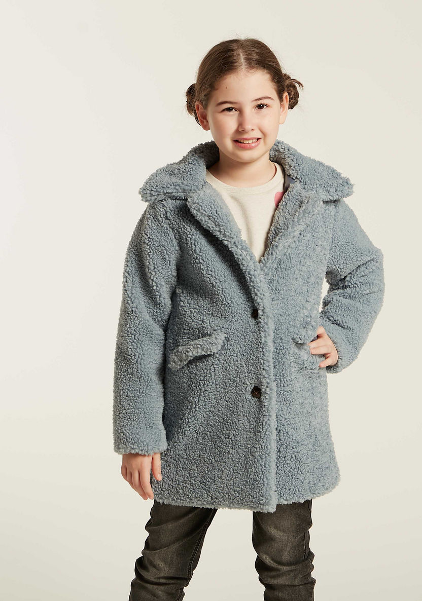 Juniors Solid Fur Jacket with Long Sleeves and Pockets-Coats and Jackets-image-1