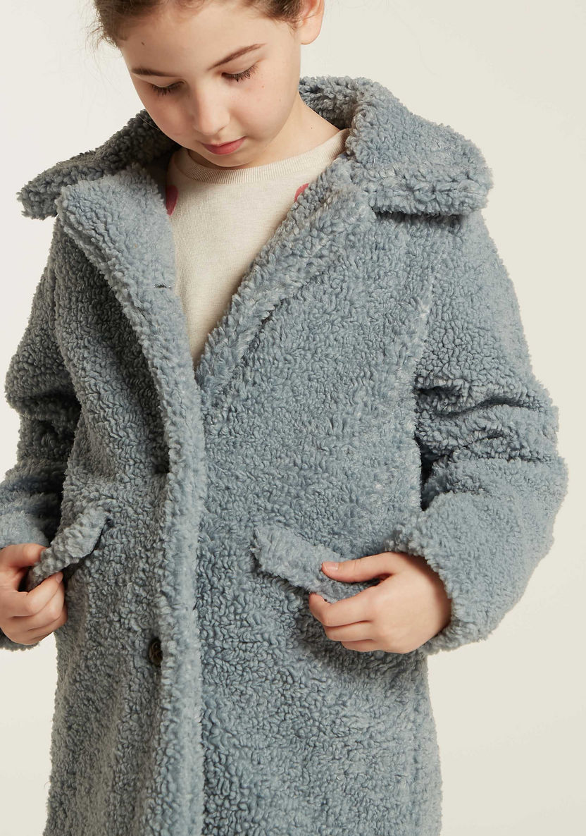 Juniors Solid Fur Jacket with Long Sleeves and Pockets-Coats and Jackets-image-2