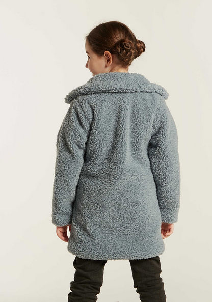 Juniors Solid Fur Jacket with Long Sleeves and Pockets