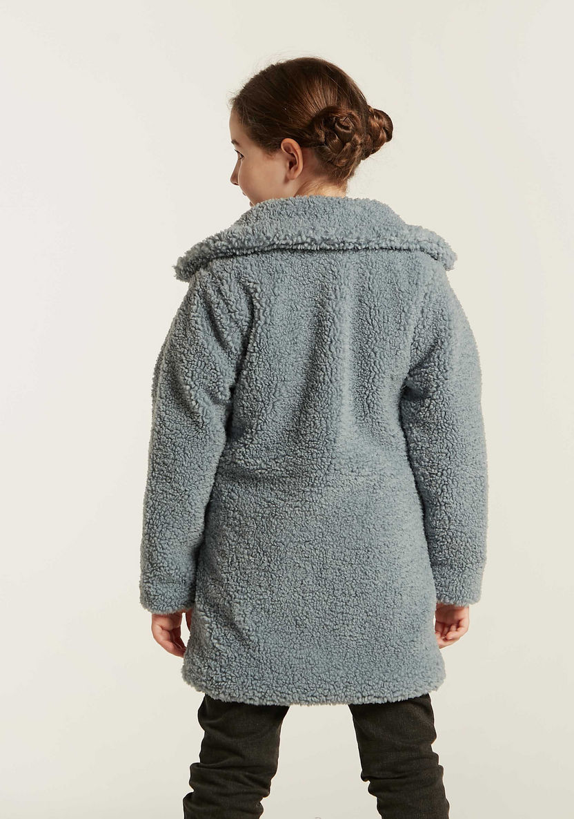 Juniors Solid Fur Jacket with Long Sleeves and Pockets-Coats and Jackets-image-3