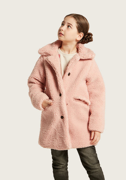 Juniors Solid Plush Longline Jacket with Long Sleeves