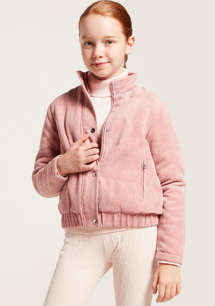 Juniors Textured Coat with Button Closure and Pockets-Coats and Jackets-image-1