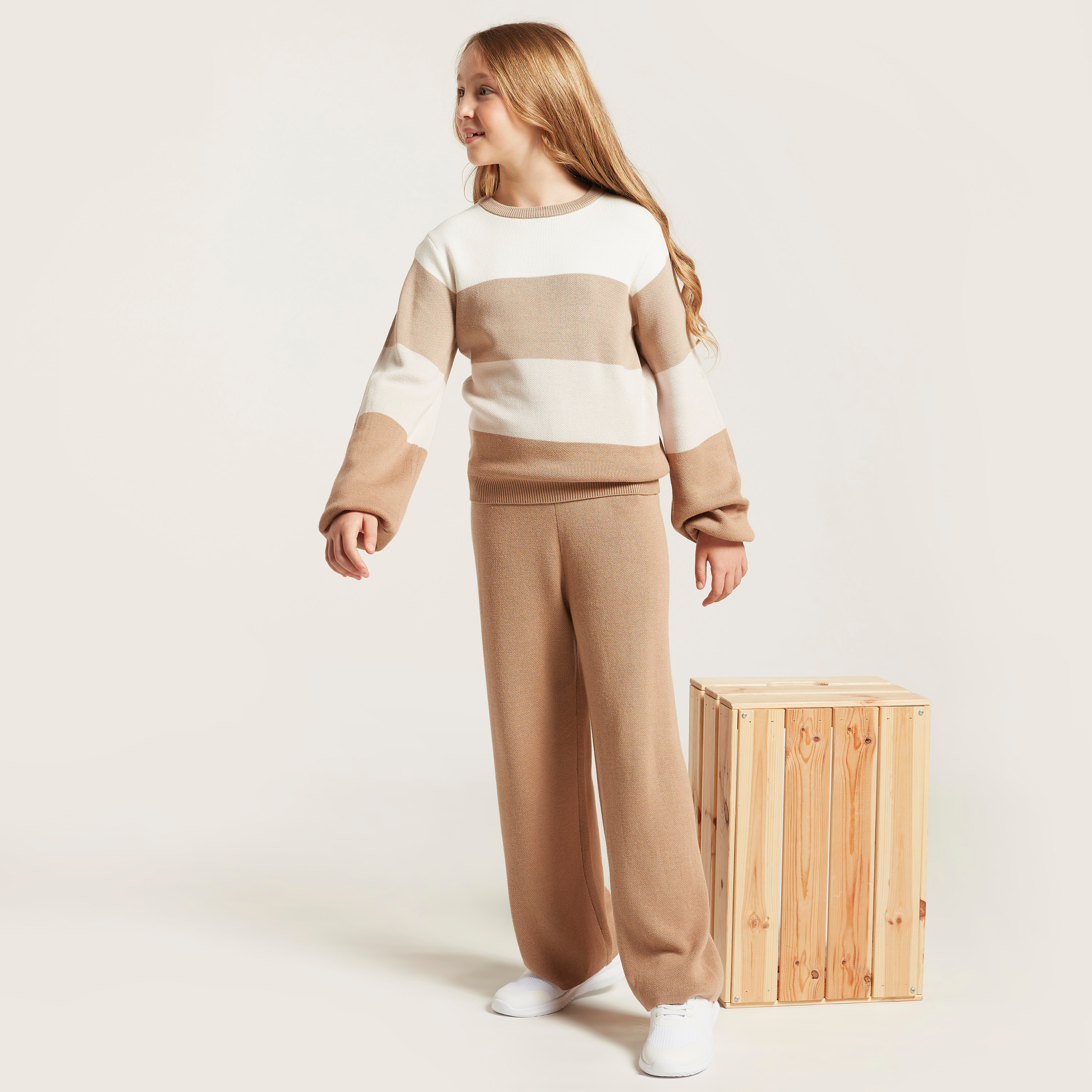 طقم كنزة مخططة وبنطلون سادة من جونيورز-girls-clothing-setsandcoords-image-1