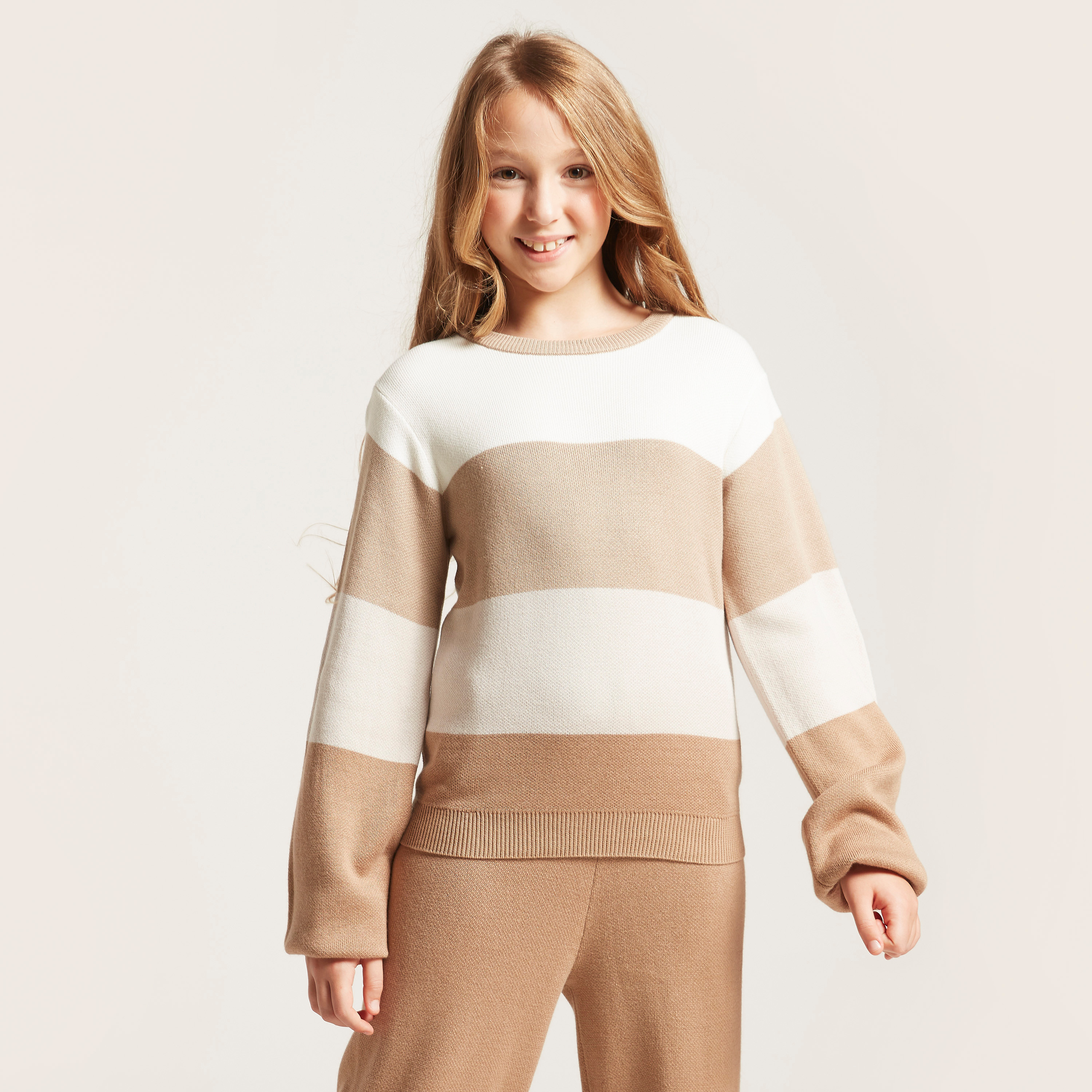 طقم كنزة مخططة وبنطلون سادة من جونيورز-girls-clothing-setsandcoords-image-2