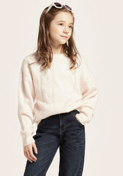 Textured Pullover with Long Sleeves-Sweaters and Cardigans-image-1