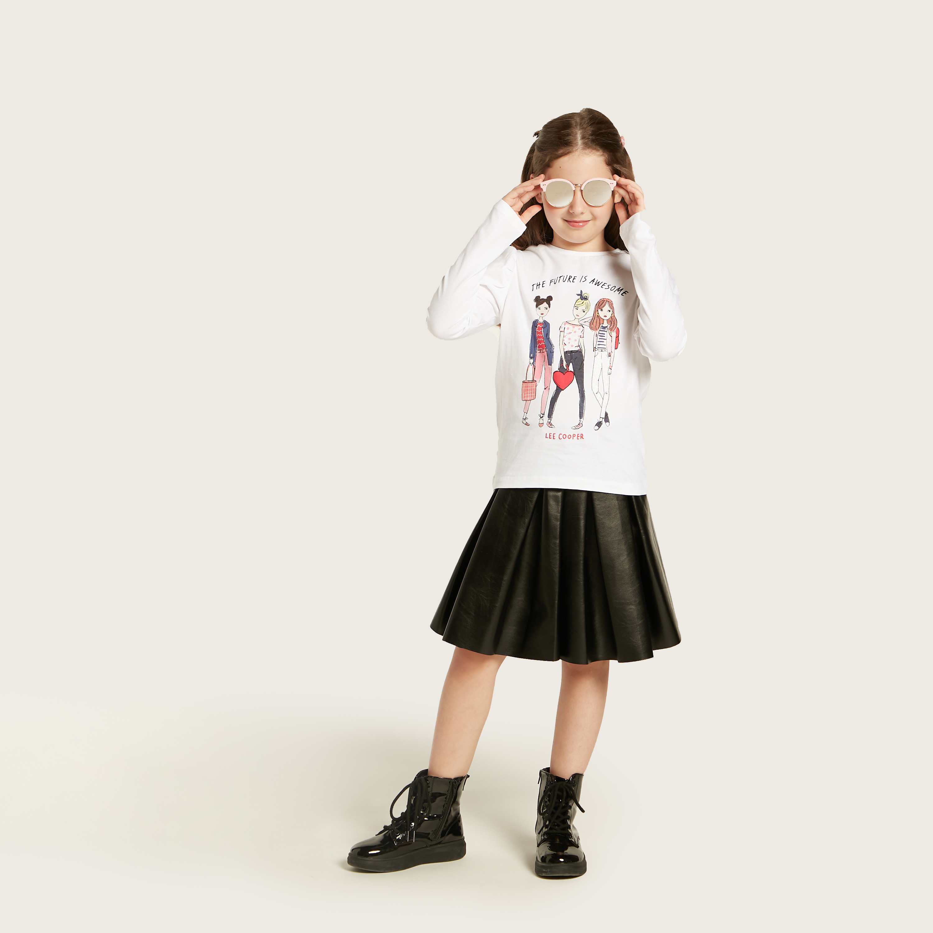 Lee Cooper Graphic Print T-shirt with Long Sleeves-girls-clothing-schoolwear-tshirts-image-1