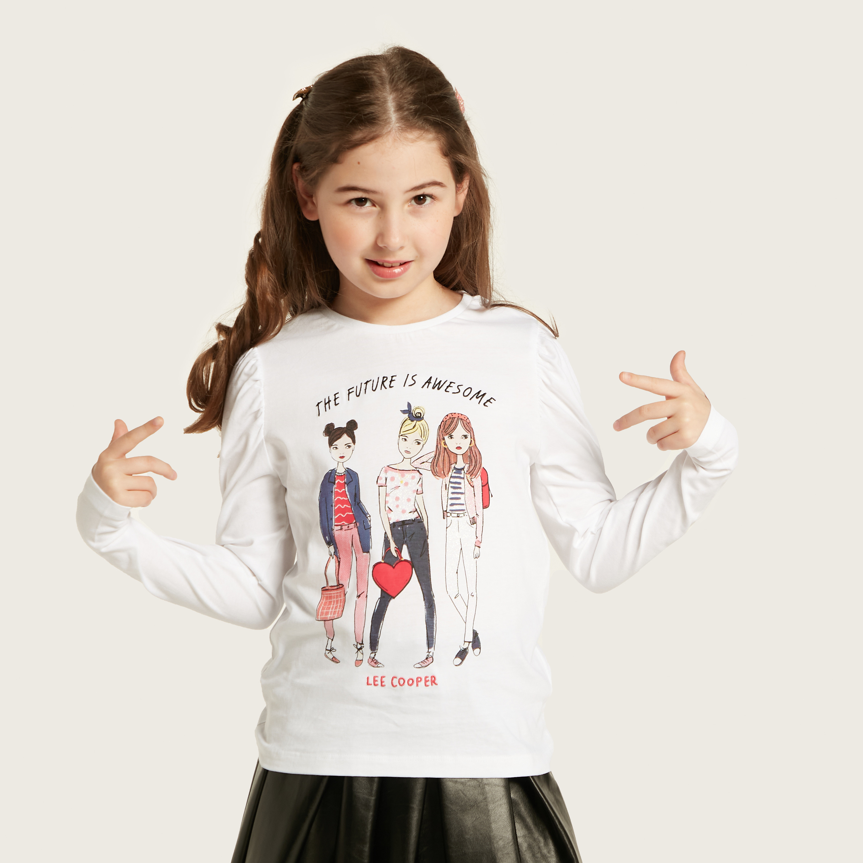 Lee Cooper Graphic Print T-shirt with Long Sleeves-girls-clothing-schoolwear-tshirts-image-2