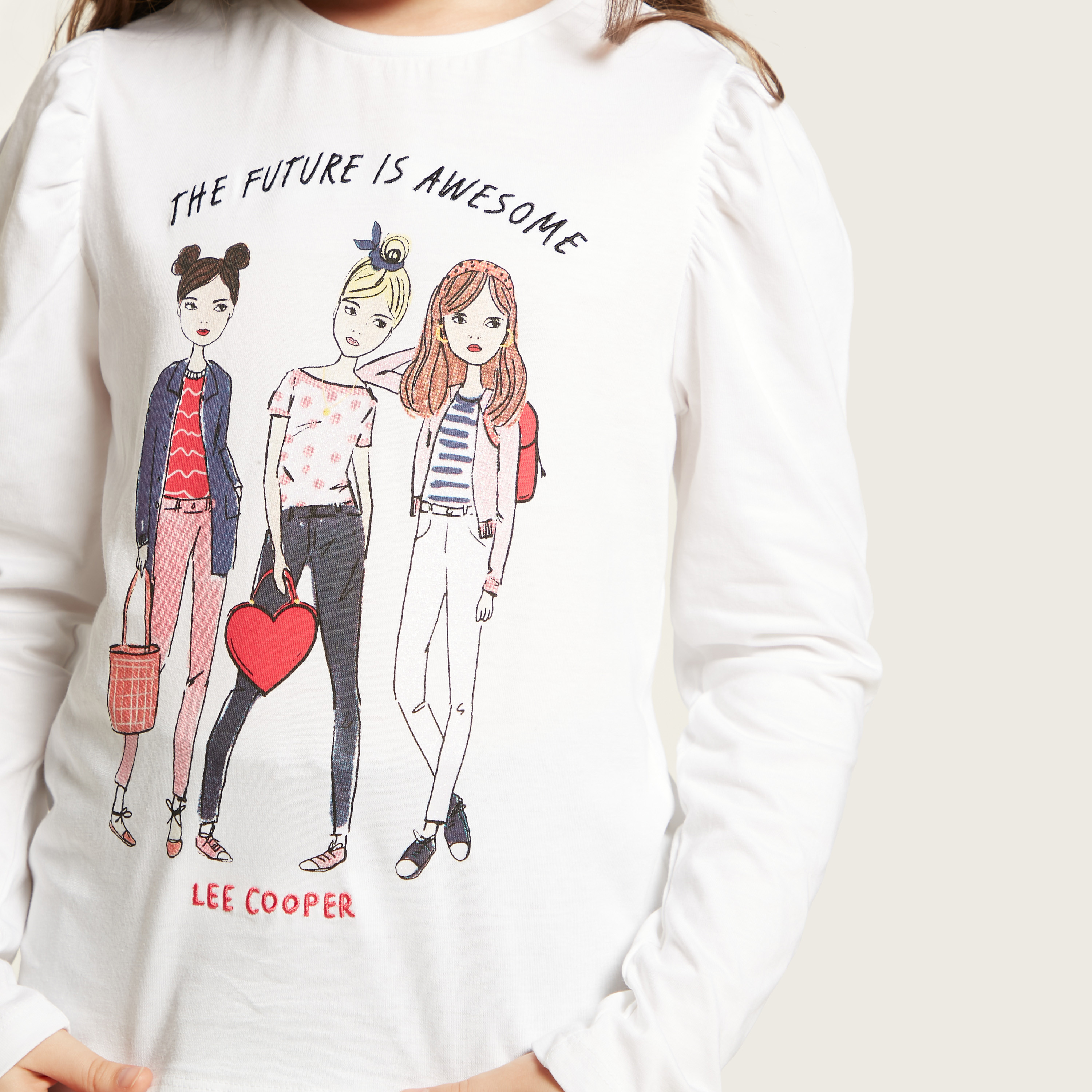 Lee Cooper Graphic Print T-shirt with Long Sleeves-girls-clothing-schoolwear-tshirts-image-3