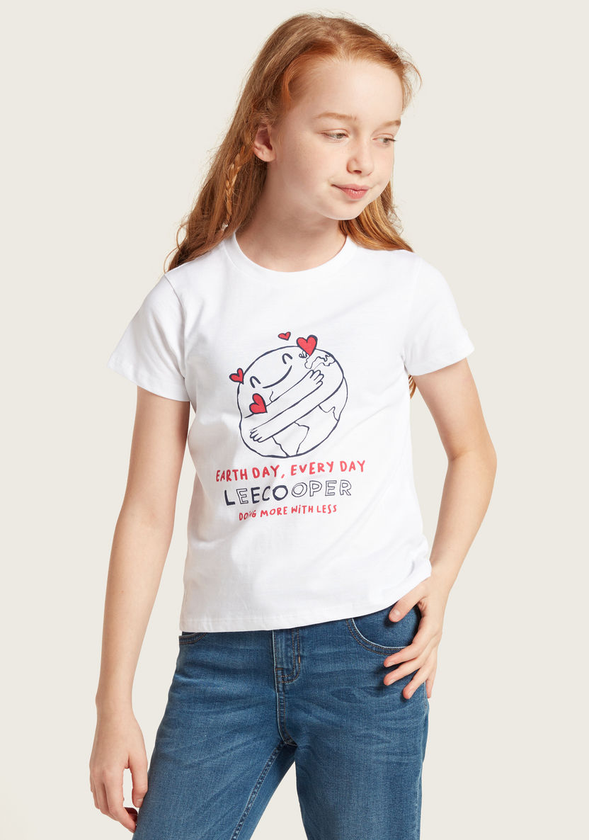 Lee Cooper Earth Day Print Crew Neck T-shirt with Short Sleeves-T Shirts-image-1