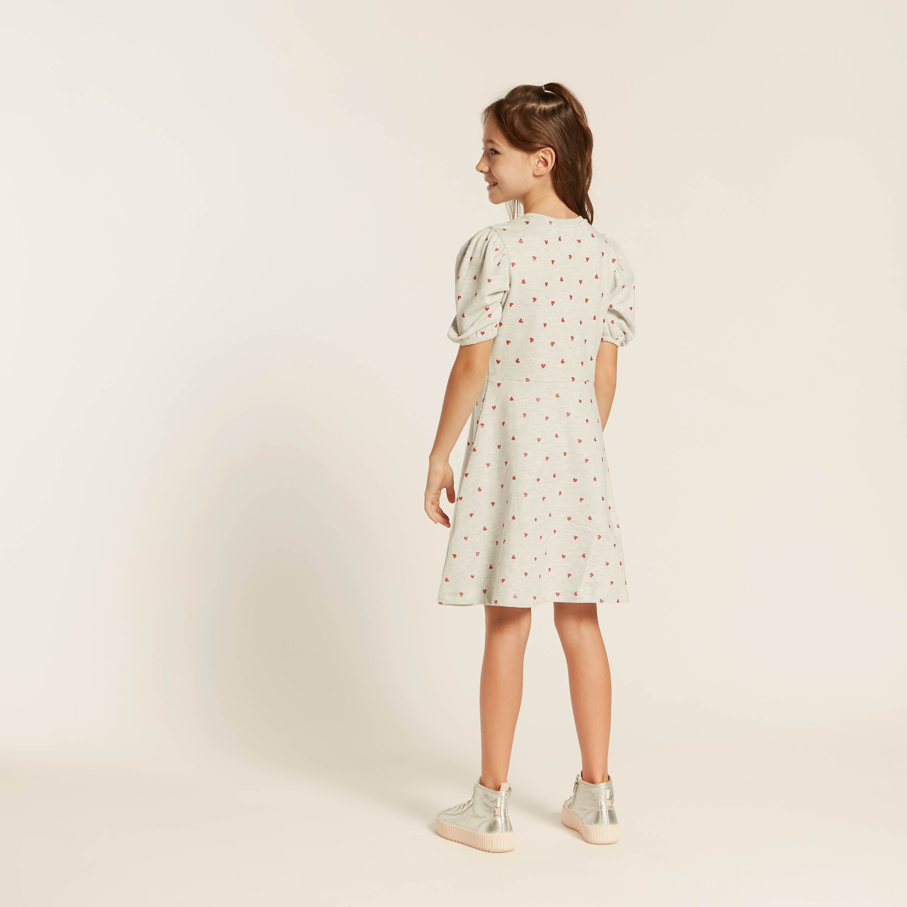 Lee Cooper Heart Print Dress with Puff Sleeves and Round Neck-girls-clothing-dressesandjumpsuits-image-4