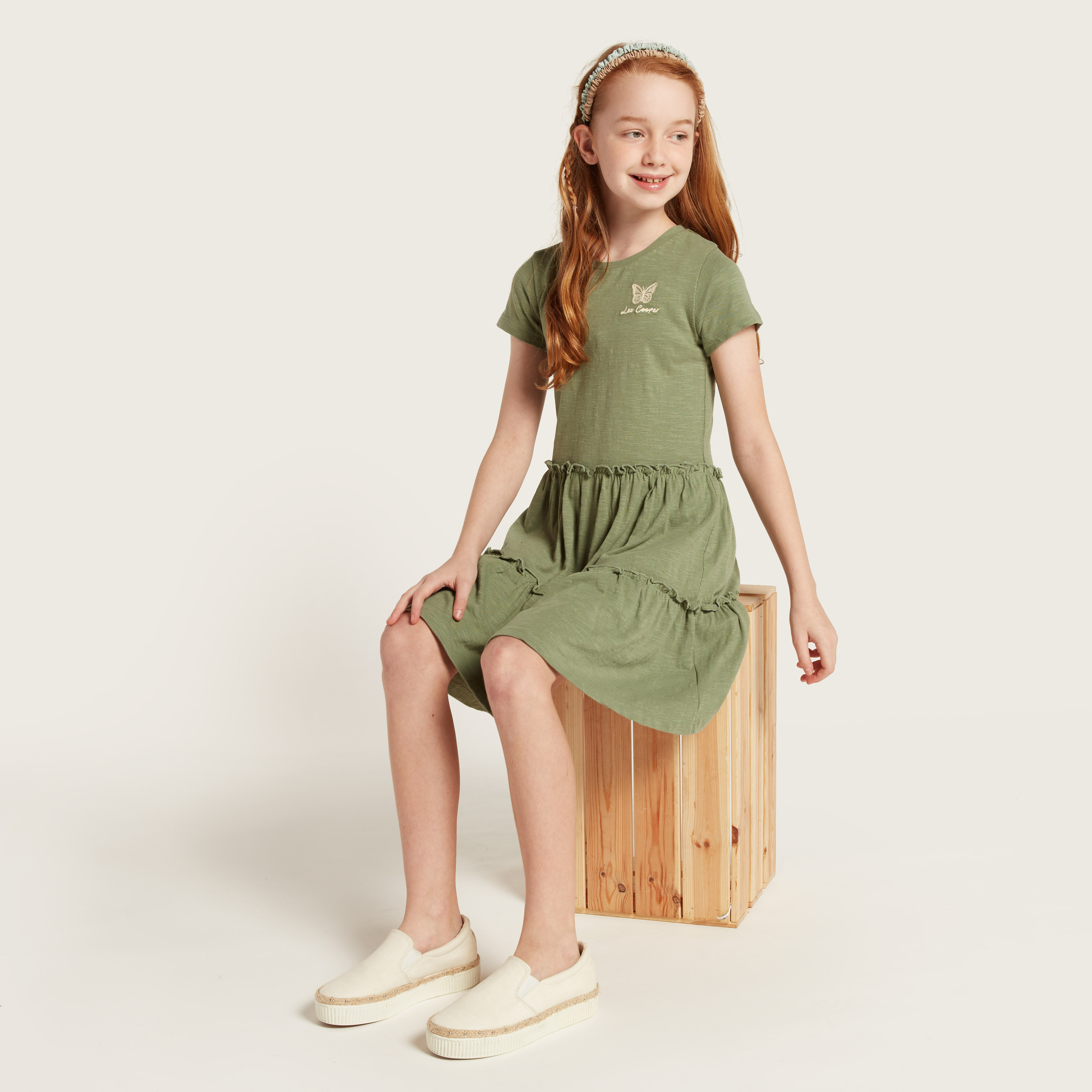 Buy Lee Cooper Textured Tiered Dress with Short Sleeves Online Mothercare Bahrain