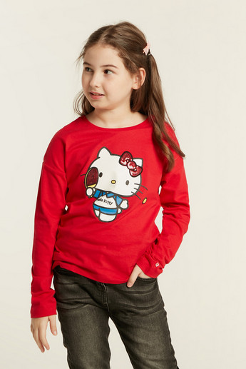 Sanrio Hello Kitty Print T-shirt with Long Sleeves and Sequin Detail