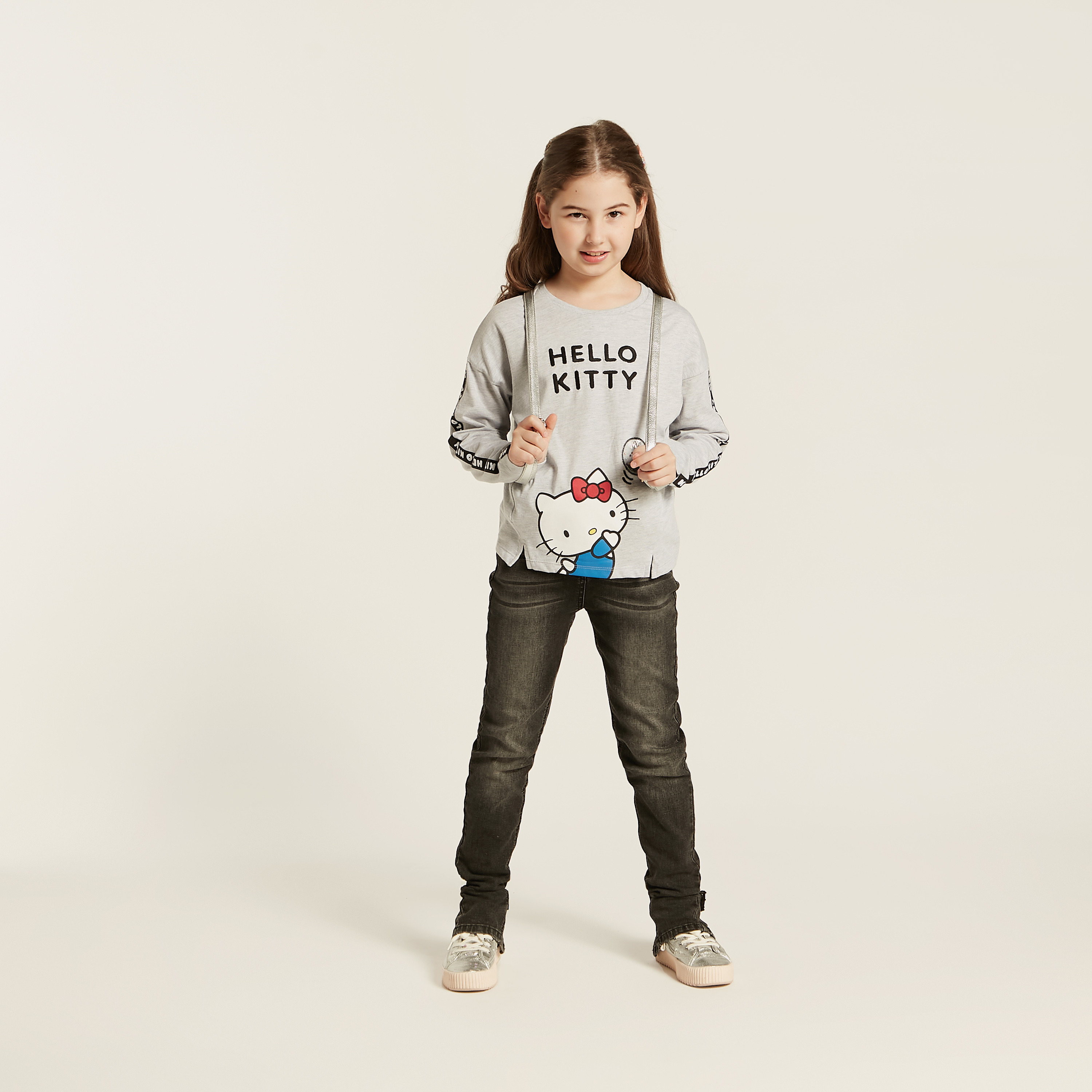 Sanrio Hello Kitty Print T-shirt with Long Sleeves-girls-clothing-schoolwear-tshirts-image-1
