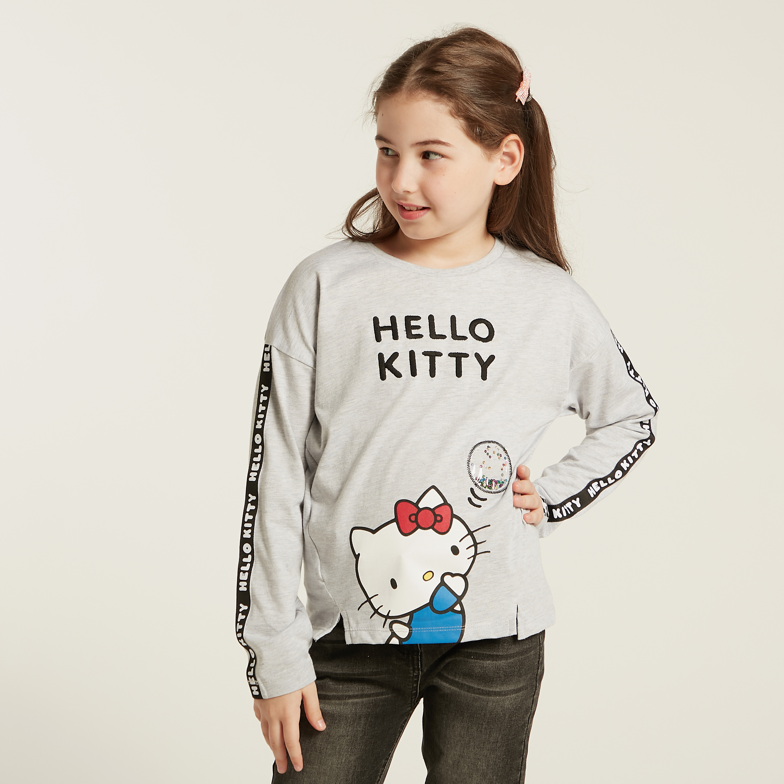 Sanrio Hello Kitty Print T-shirt with Long Sleeves-girls-clothing-schoolwear-tshirts-image-2