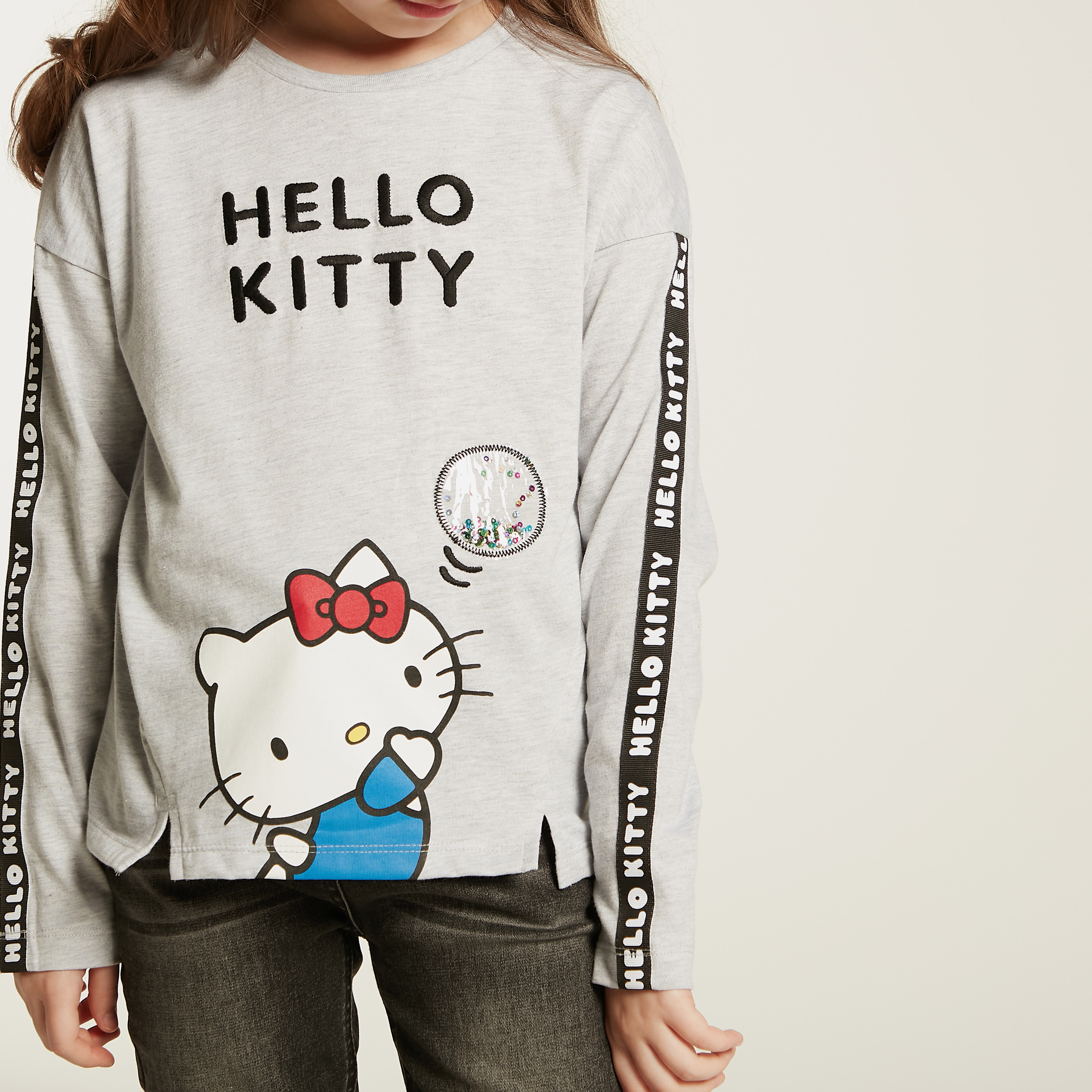 Sanrio Hello Kitty Print T-shirt with Long Sleeves-girls-clothing-schoolwear-tshirts-image-3