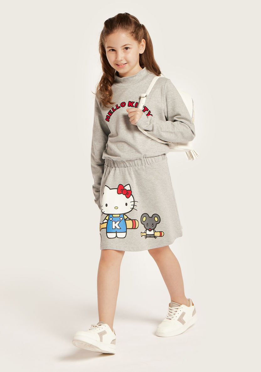 Hello Kitty Embroidered Dress with Round Neck and Long Sleeves-Dresses%2C Gowns and Frocks-image-0