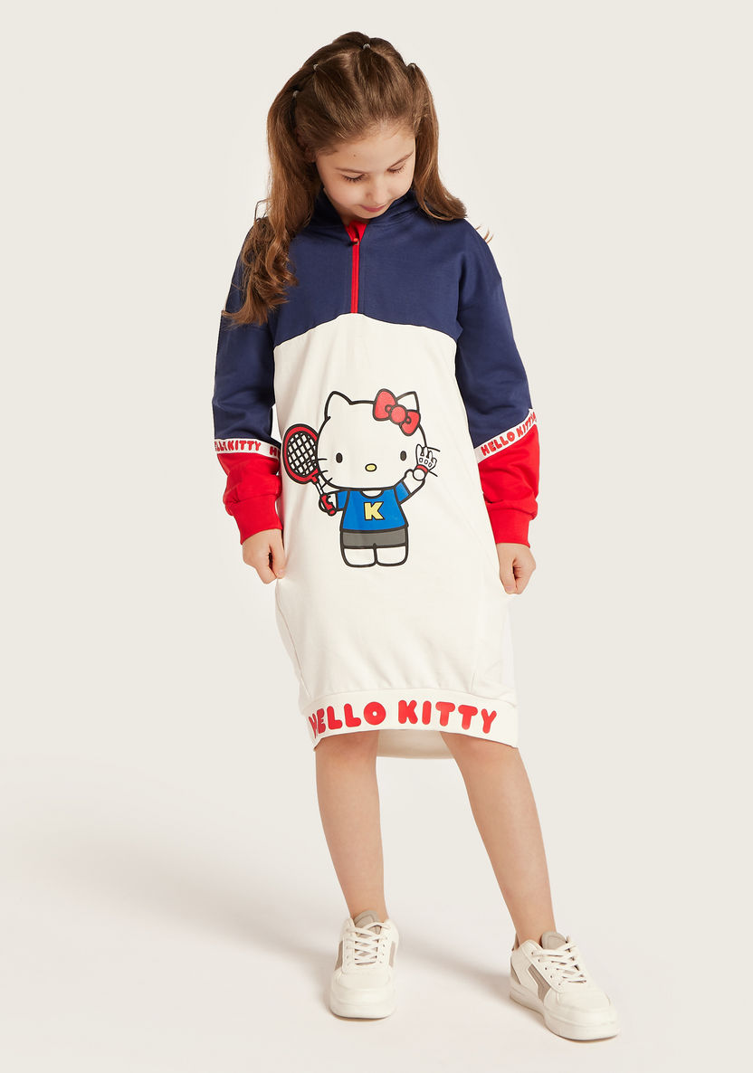 Sanrio Hello Kitty Print Knit Dress with Hood and Long Sleeves-Dresses%2C Gowns and Frocks-image-3