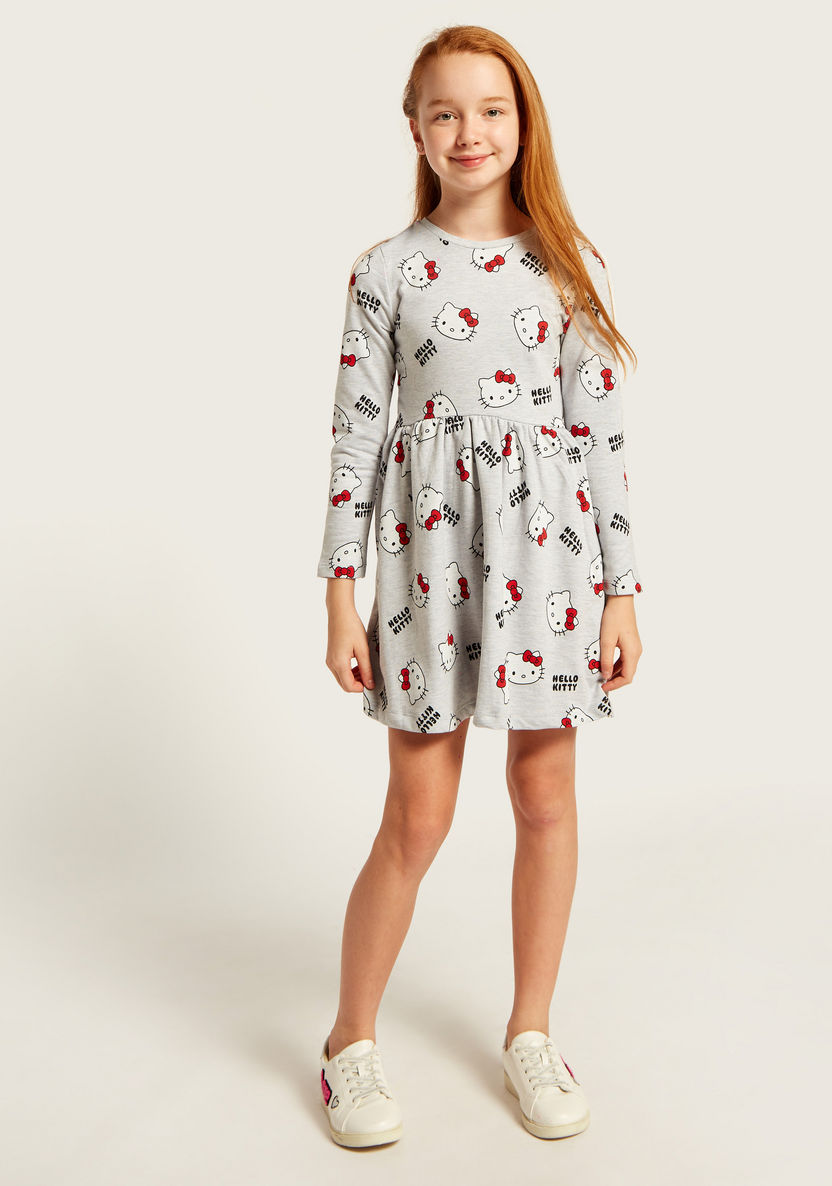 Sanrio All-Over Hello Kitty Print Knit Dress with Long Sleeves-Dresses-image-1