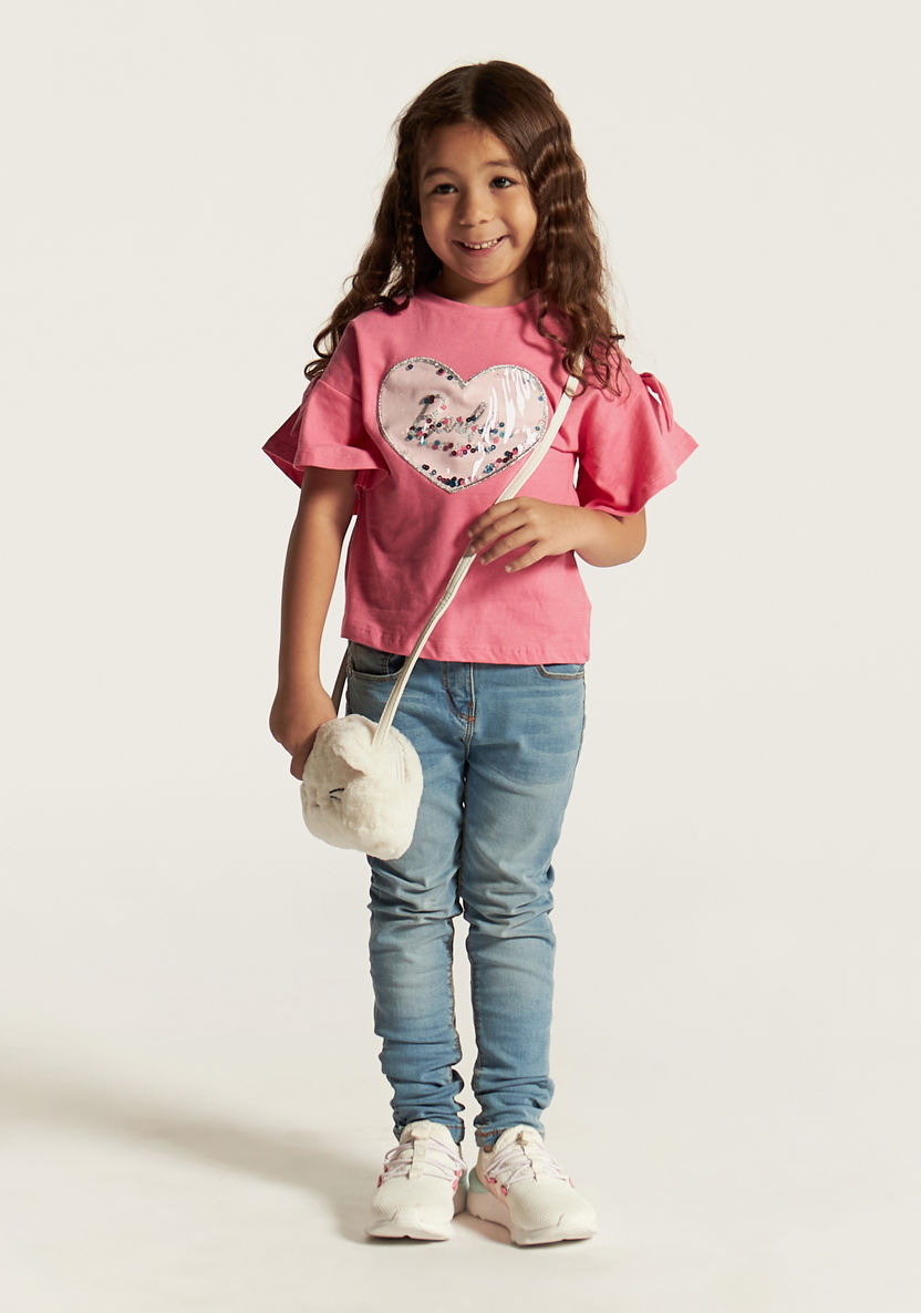 Barbie Print Crew Neck Top with Short Sleeves and Bow Detail-T Shirts-image-0