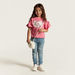Barbie Print Crew Neck Top with Short Sleeves and Bow Detail-T Shirts-thumbnail-0