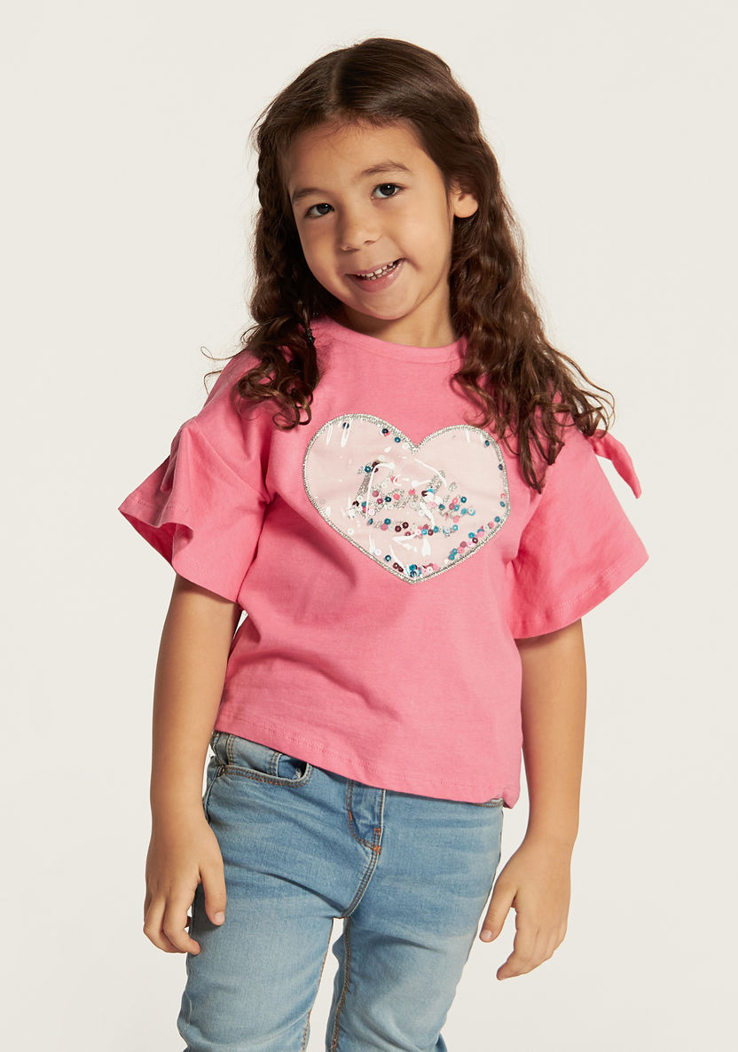 Barbie Print Crew Neck Top with Short Sleeves and Bow Detail-T Shirts-image-1