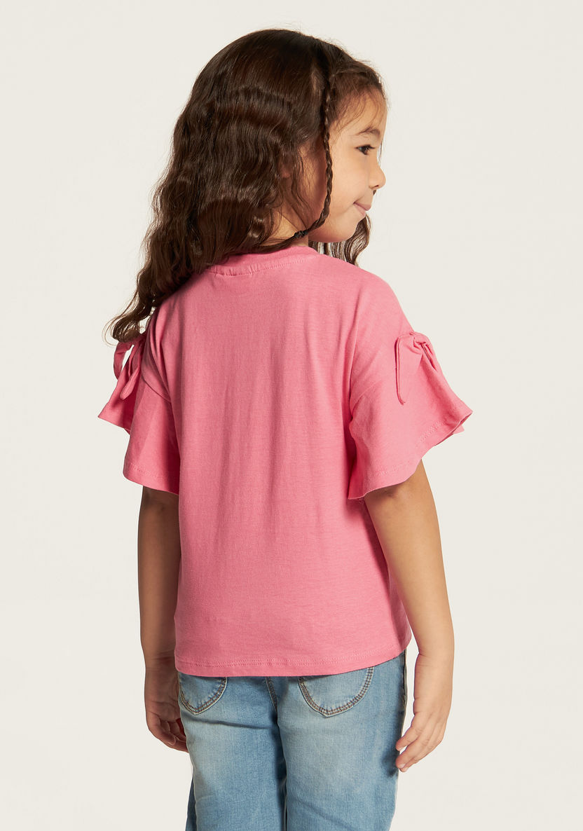 Barbie Print Crew Neck Top with Short Sleeves and Bow Detail-T Shirts-image-3
