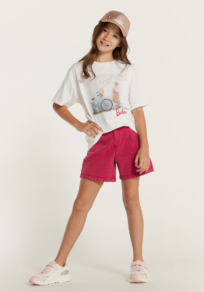 Barbie Print Crew Neck T-shirt and Shorts Set-T Shirts-image-0