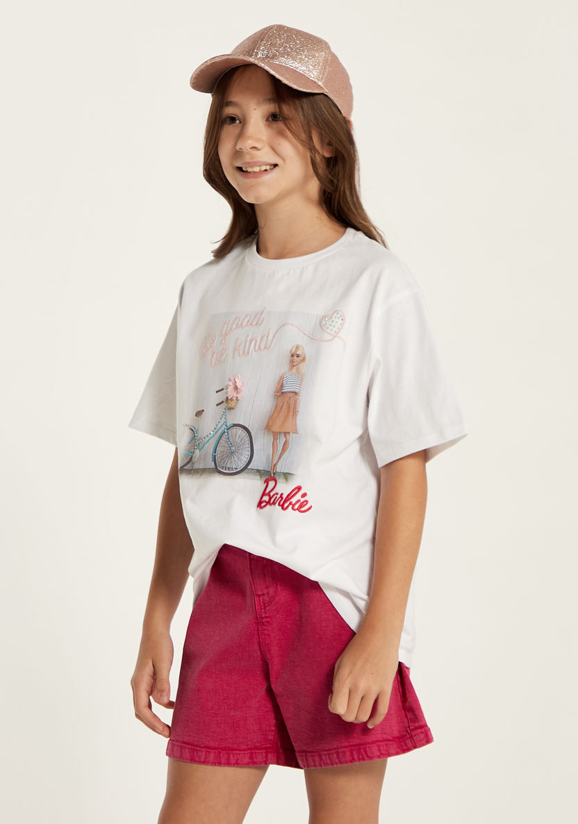 Barbie Print Crew Neck T-shirt and Shorts Set-T Shirts-image-1