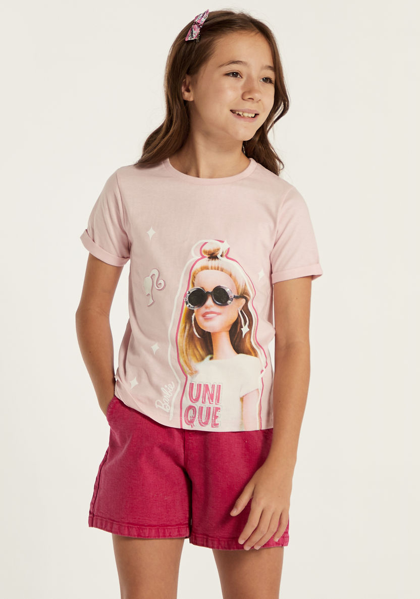 Barbie Print Crew Neck T-shirt-T Shirts-image-1
