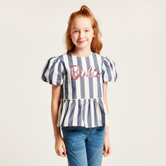 Barbie Print Striped Blouse with Short Sleeves