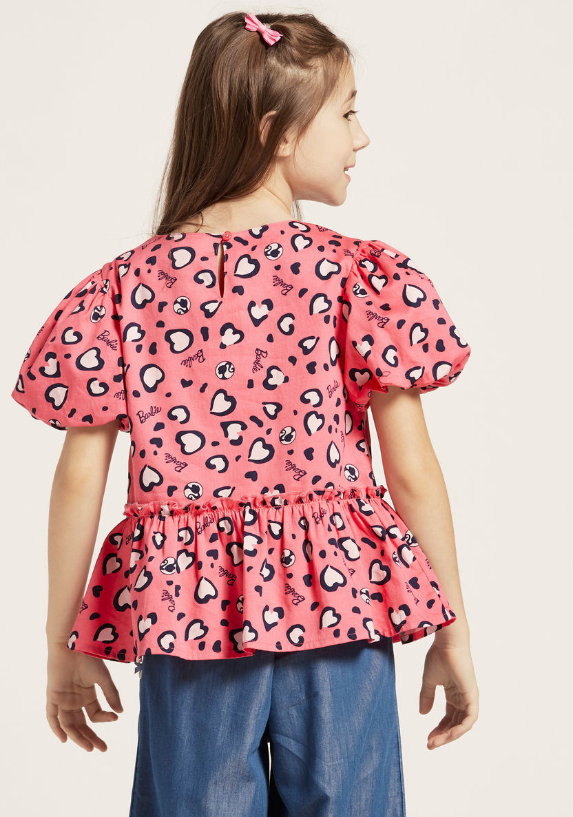 Mattel Heart Print Peplum Top with Short Sleeves and Embellished Detailing-Blouses-image-3