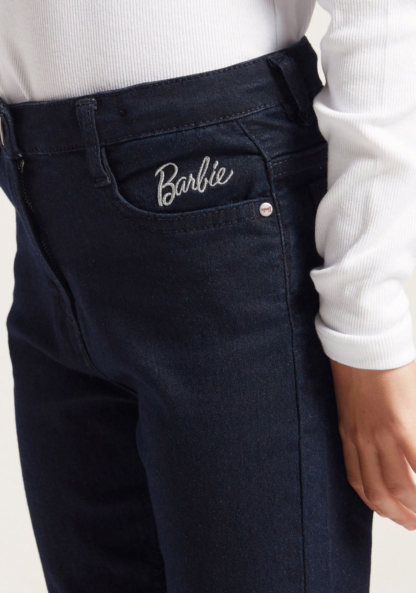 Barbie Embroidered Jeans with Pockets and Button Closure-Jeans and Jeggings-image-2