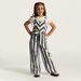 Solid Crew Neck T-shirt and Striped Jumpsuit Set-Clothes Sets-thumbnail-1