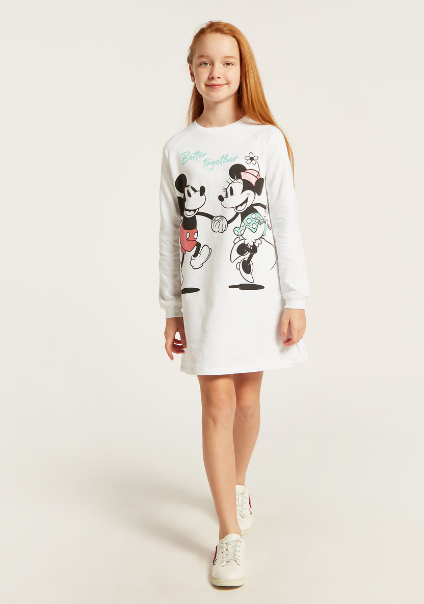 Disney Mickey Mouse Print Knit Dress with Long Sleeves-Dresses, Gowns & Frocks-image-0