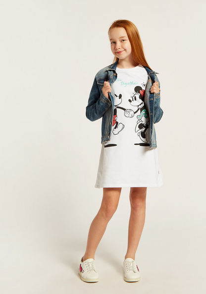 Disney Mickey Mouse Print Knit Dress with Long Sleeves