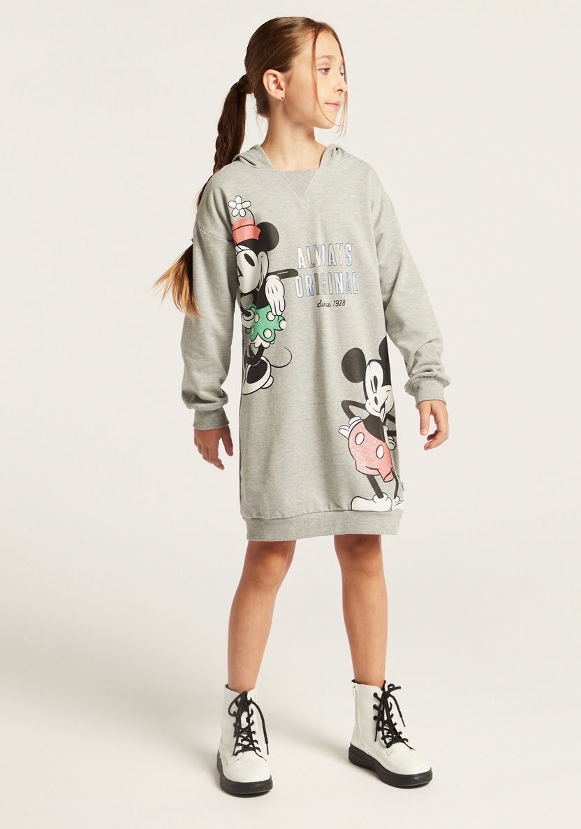 Disney Minnie Mouse Print Knit Dress with Long Sleeves and Hood-Dresses%2C Gowns and Frocks-image-0