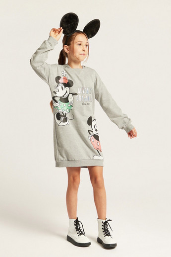Disney Minnie Mouse Print Knit Dress with Long Sleeves and Hood