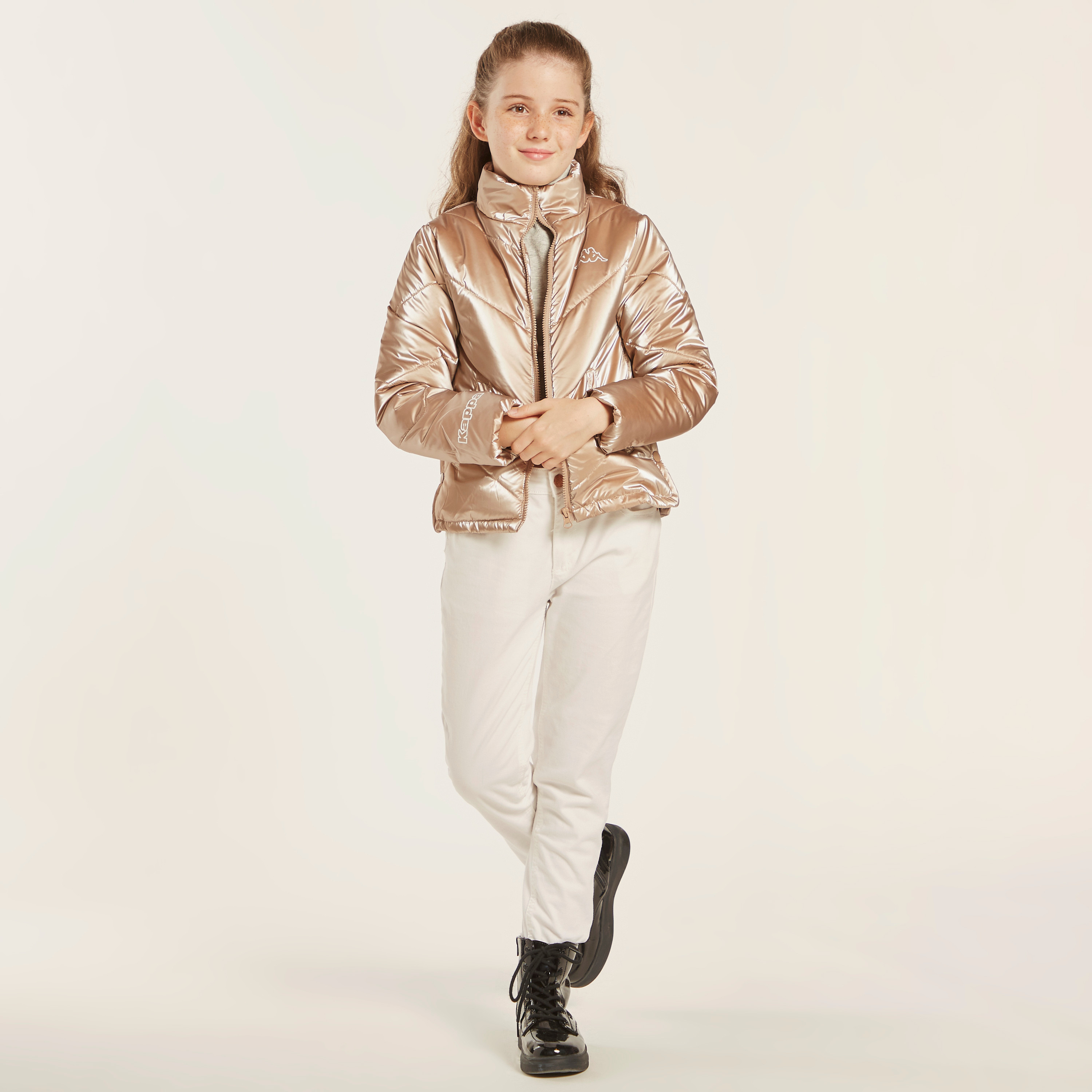 Kappa Solid Quilted Jacket with Long Sleeves and Zip Closure-girls-clothing-winterwear-jacketsandcoats-image-1