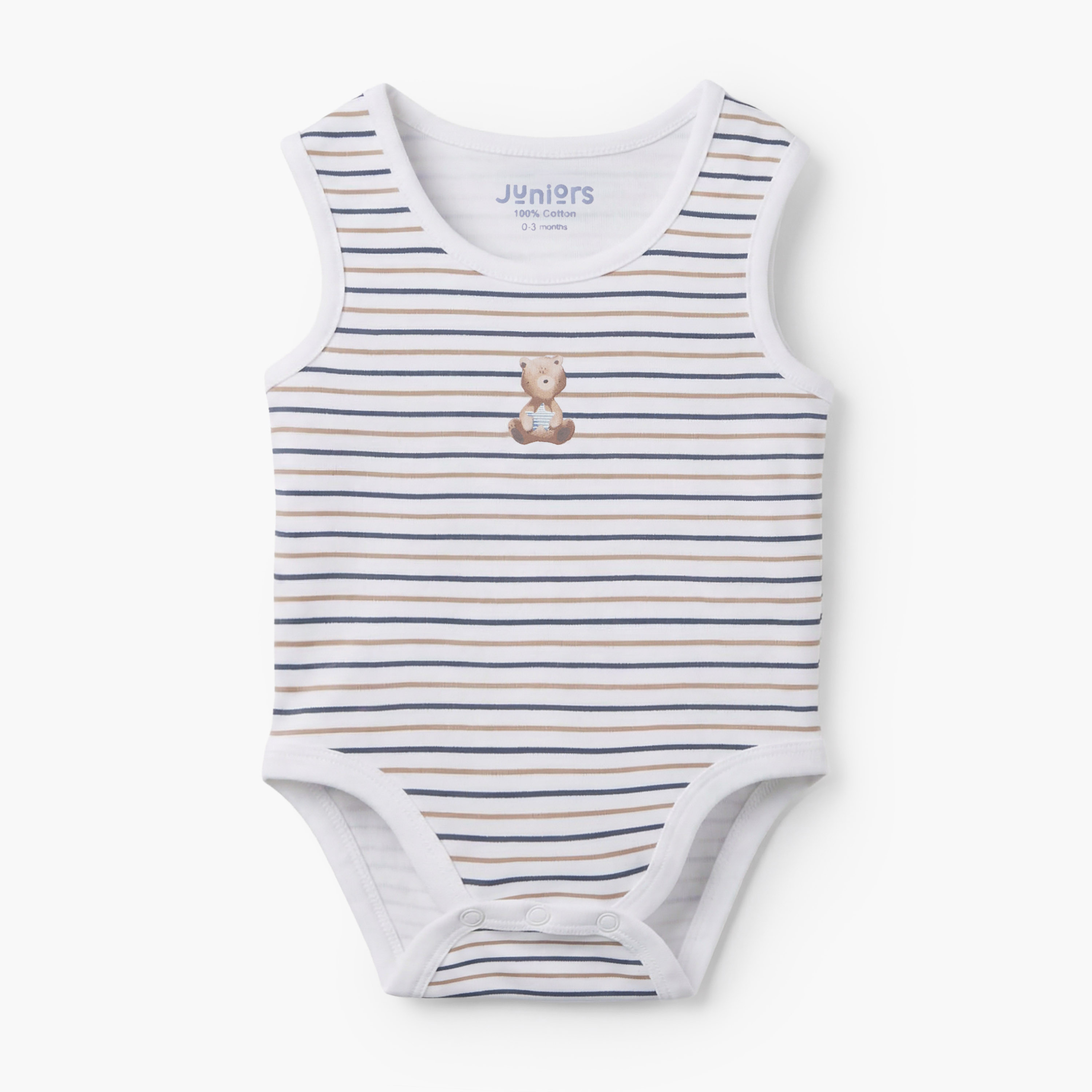 Pack of 3 Juniors Round Neck Sleeveless Bodysuit with Bear Print-baby-boys-clothing-bodysuits-image-3