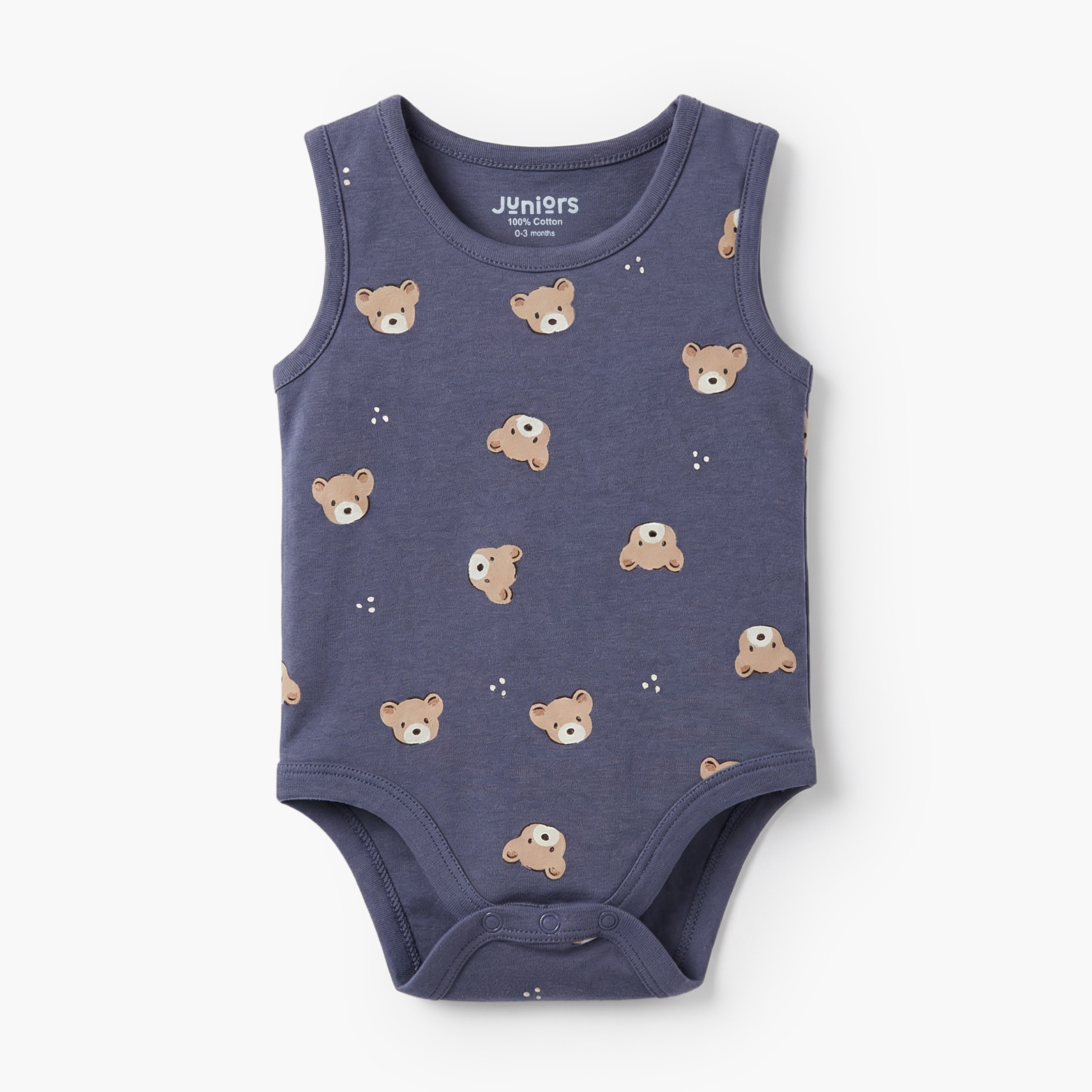 Pack of 3 Juniors Round Neck Sleeveless Bodysuit with Bear Print-baby-boys-clothing-bodysuits-image-4