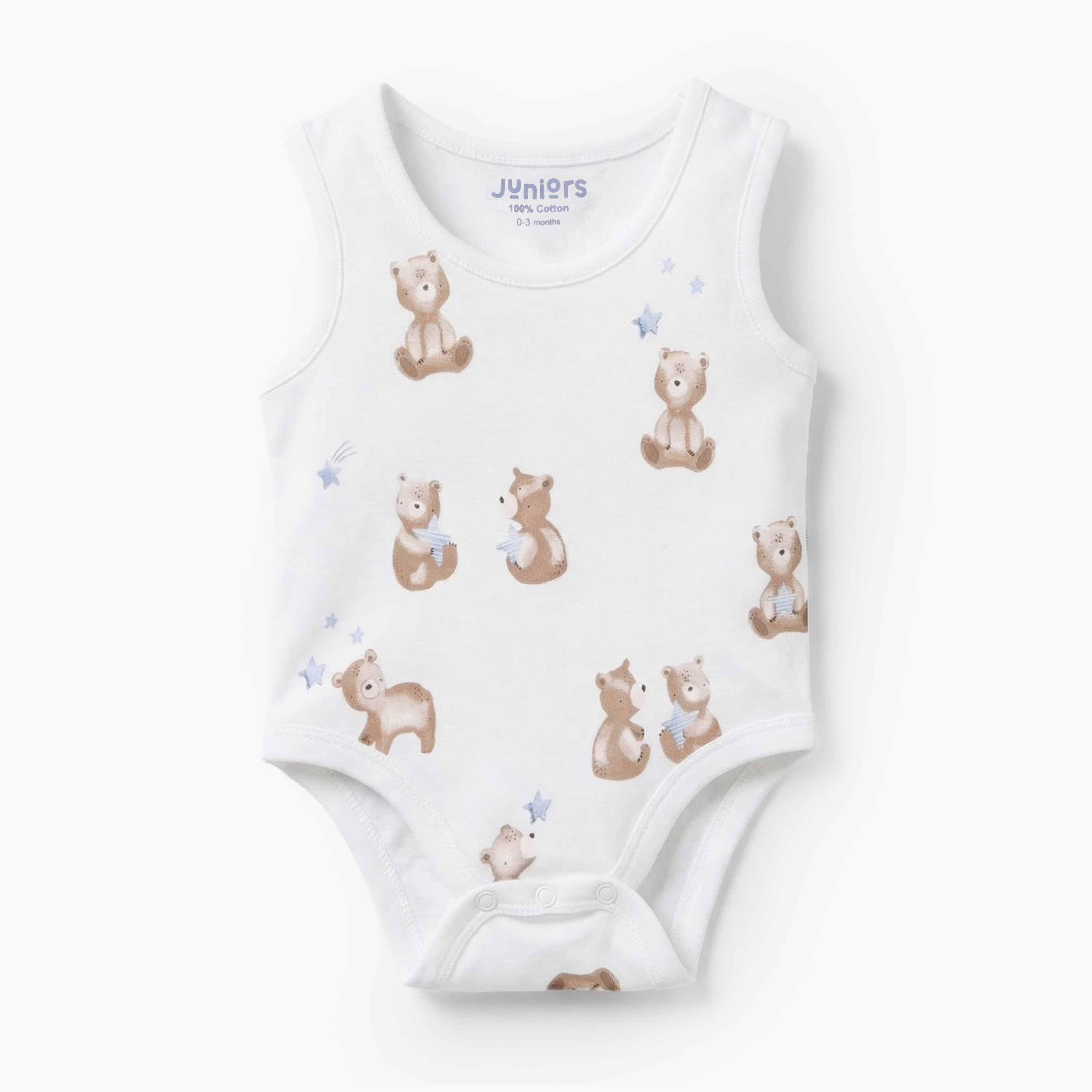 Pack of 3 Juniors Round Neck Sleeveless Bodysuit with Bear Print-baby-boys-clothing-bodysuits-image-5