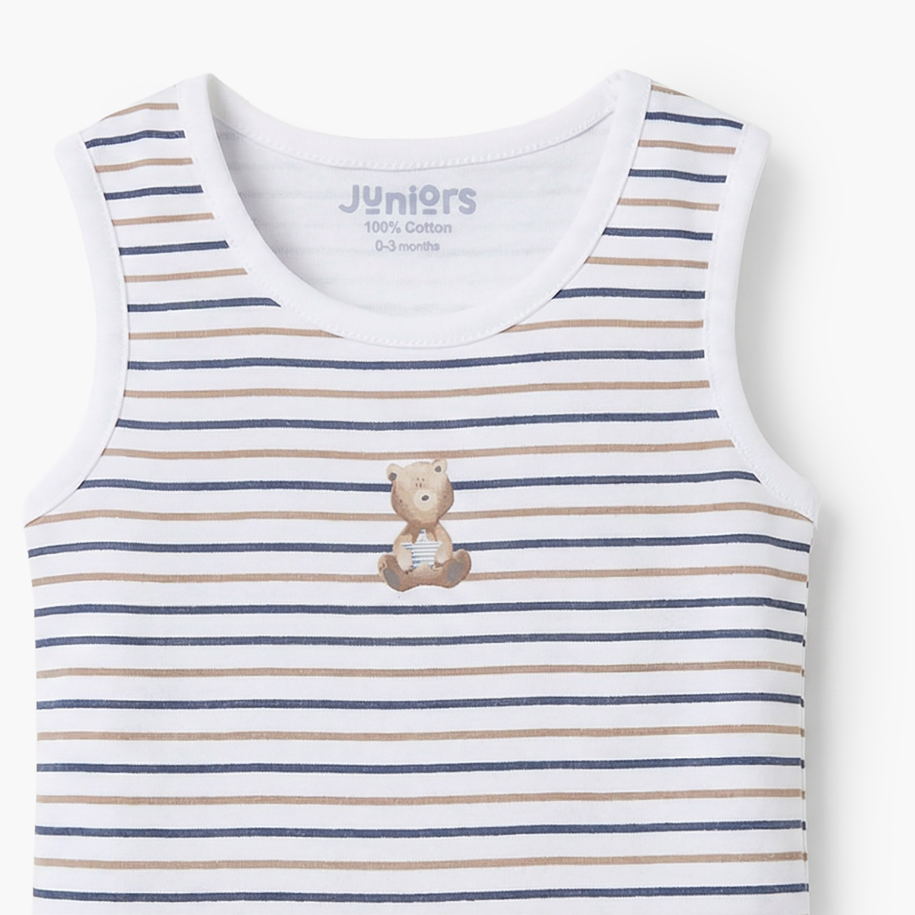 Pack of 3 Juniors Round Neck Sleeveless Bodysuit with Bear Print-baby-boys-clothing-bodysuits-image-6