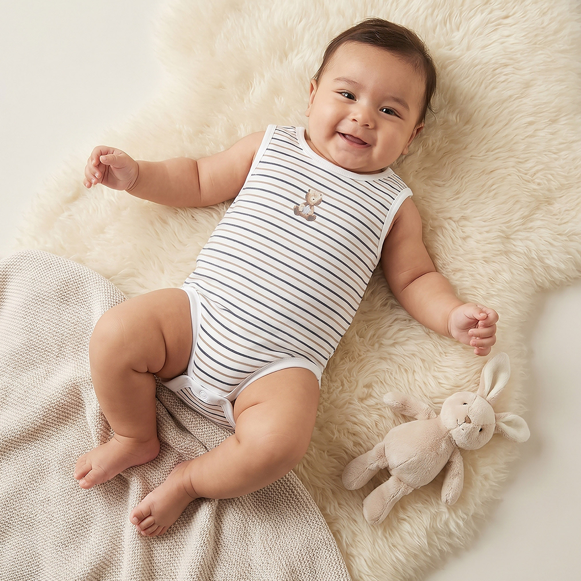 Pack of 3 Juniors Round Neck Sleeveless Bodysuit with Bear Print-baby-boys-clothing-bodysuits-image-2